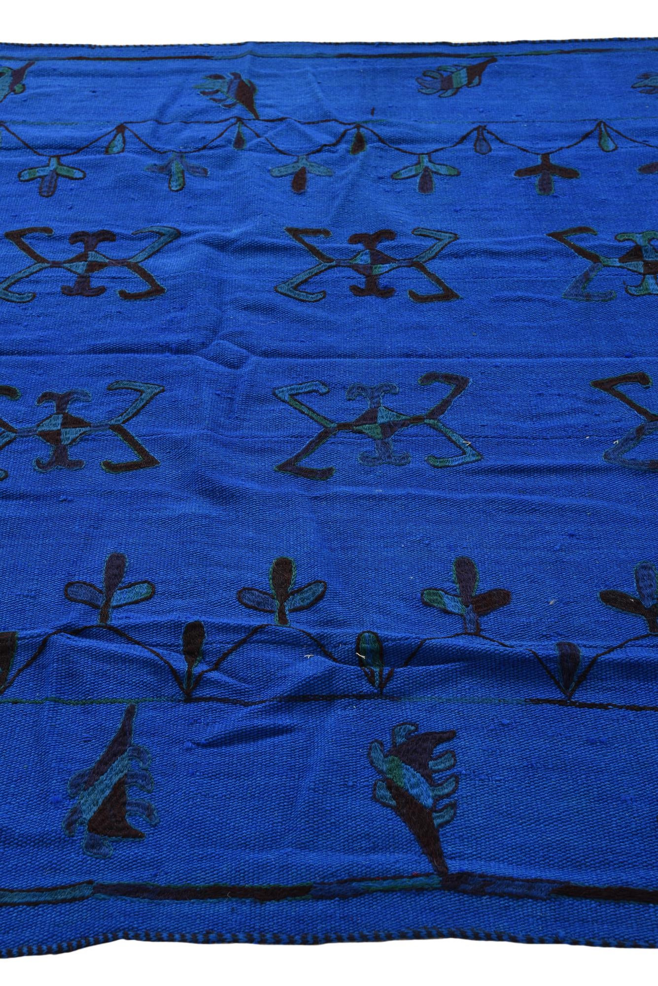 5' 3 x 6' 8 Hand Woven Kilim Suzani Wool Square Rug