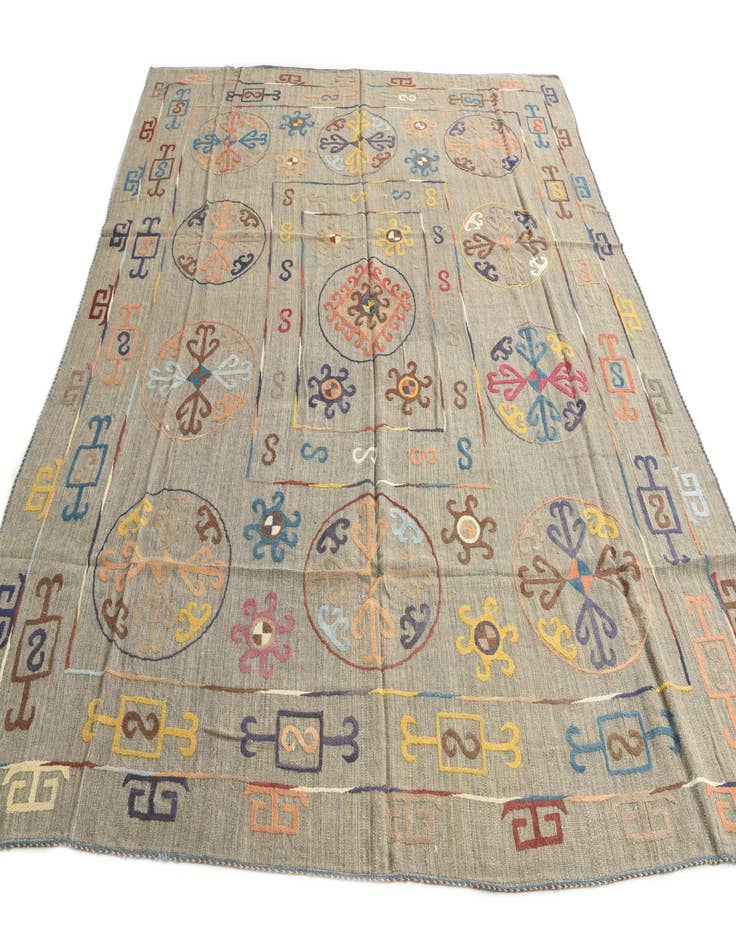 Detail image of 8' 7 x 9' 6  Hand Woven Kilim Suzani Wool Square Rug