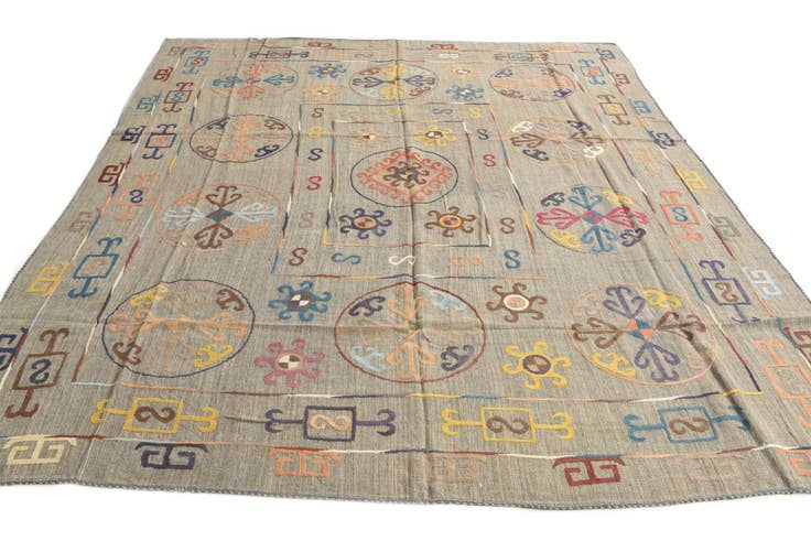 Detail image of 8' 7 x 9' 6 Hand Woven Kilim Suzani Wool Square Rug