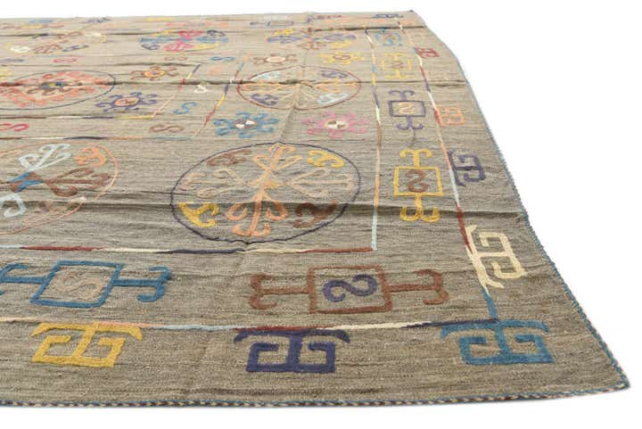 8' 7 x 9' 6 Hand Woven Kilim Suzani Wool Square Rug