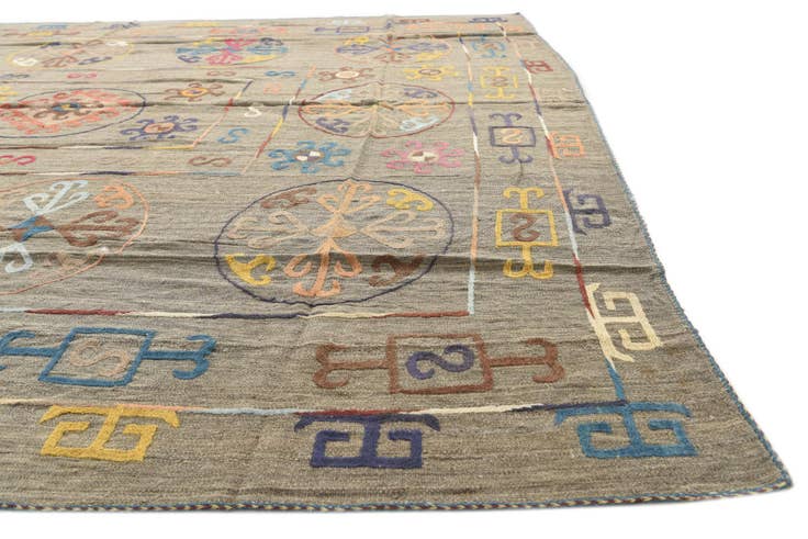 Detail image of 8' 7 x 9' 6 Hand Woven Kilim Suzani Wool Square Rug