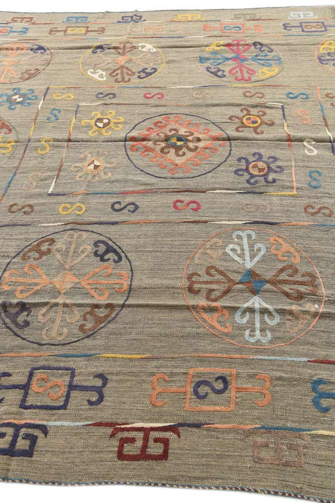 8' 7 x 9' 6 Hand Woven Kilim Suzani Wool Square Rug