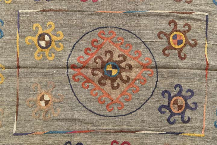 8' 7 x 9' 6 Hand Woven Kilim Suzani Wool Square Rug