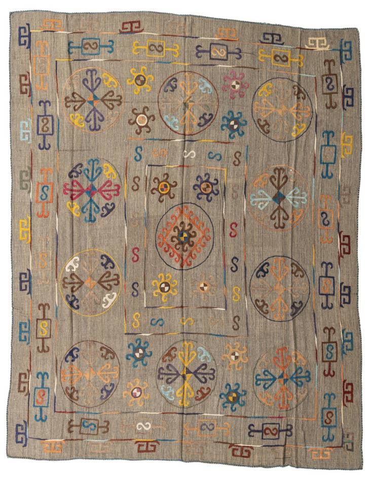 Detail image of 8' 7 x 9' 6 Hand Woven Kilim Suzani Wool Square Rug