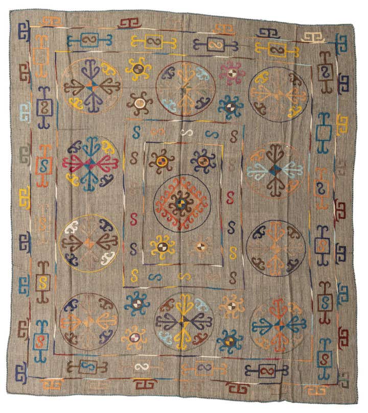 8' 7 x 9' 6 Hand Woven Kilim Suzani Wool Square Rug