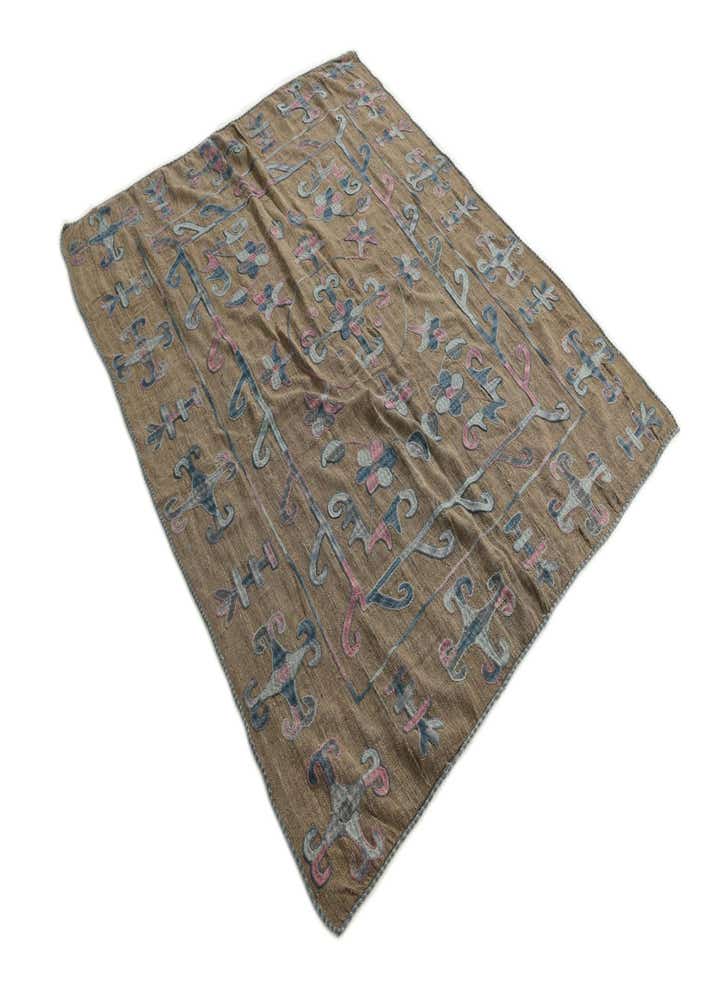5' 3 x 6' 3 Hand Woven Kilim Suzani Wool Square Rug