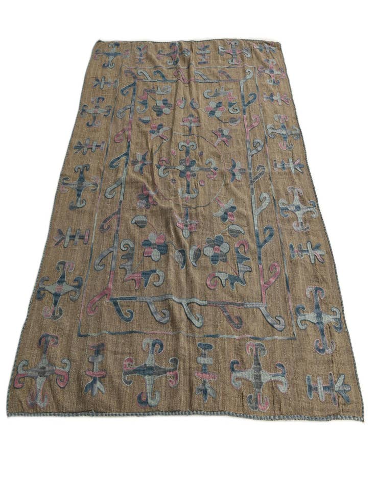 Detail image of 5' 3 x 6' 3 Hand Woven Kilim Suzani Wool Square Rug