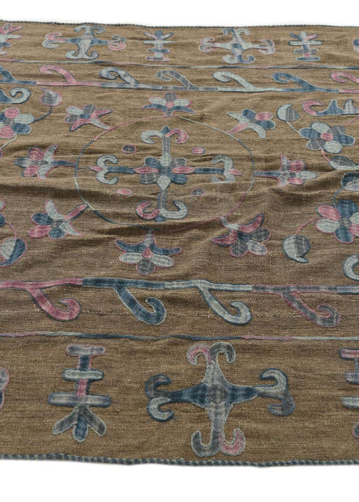 5' 3 x 6' 3 Hand Woven Kilim Suzani Wool Square Rug