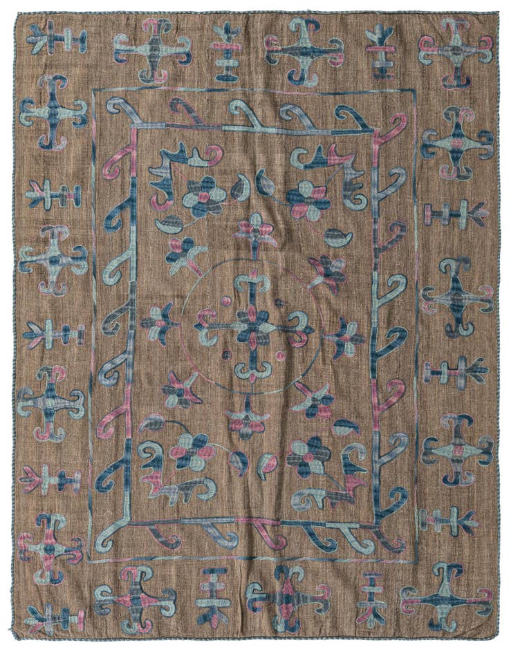Detail image of 5' 3 x 6' 3 Hand Woven Kilim Suzani Wool Square Rug