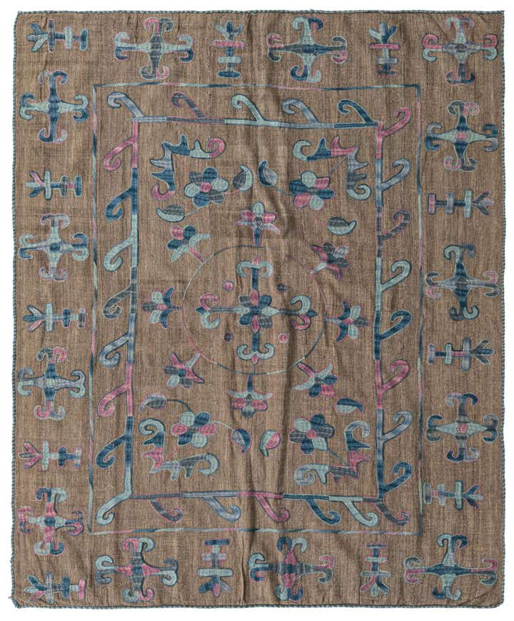 5' 3 x 6' 3 Hand Woven Kilim Suzani Wool Square Rug