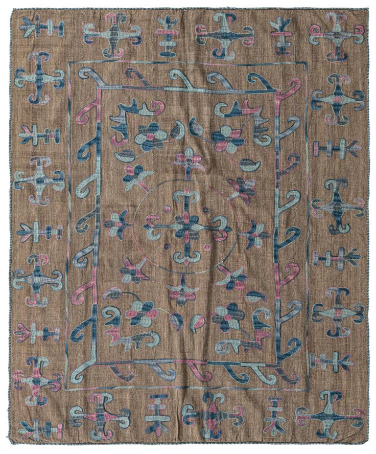 Detail image of 5' 3 x 6' 3 Hand Woven Kilim Suzani Wool Square Rug