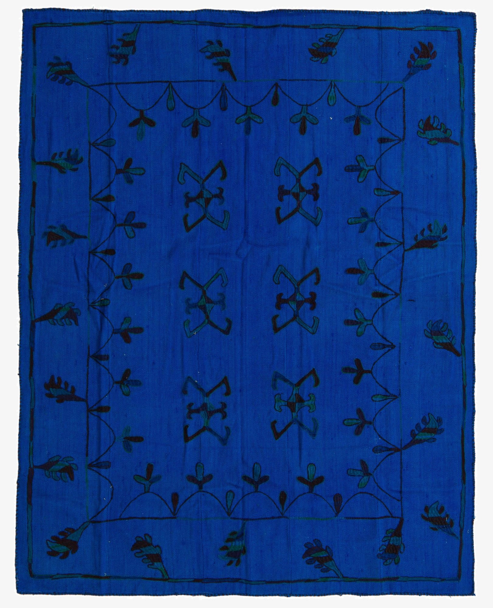 5' 3 x 6' 8  Hand Woven Kilim Suzani Wool Square Rug