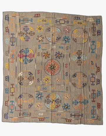 8' 7 x 9' 6 Hand Woven Kilim Suzani Wool Square Rug