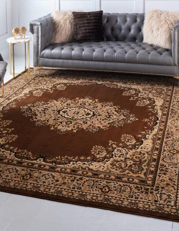 Brown Mashad Design Square Rug