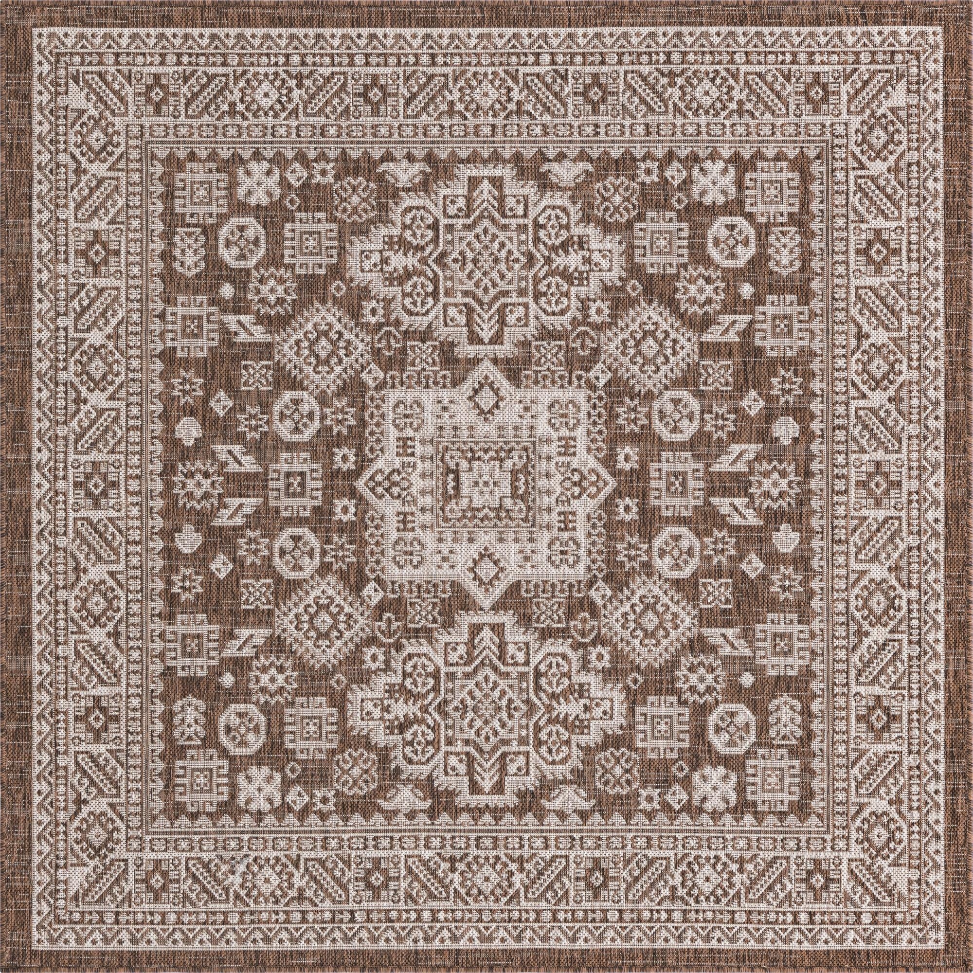 5' 3 x 5' 3  Washable Aztec Indoor / Outdoor Square Rug