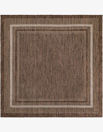 Brown Easy-Clean Border Indoor / Outdoor Square Rug