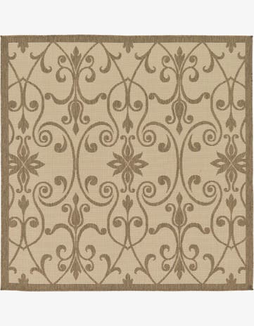 Brown Easy-Clean Botanical Indoor / Outdoor Square Rug