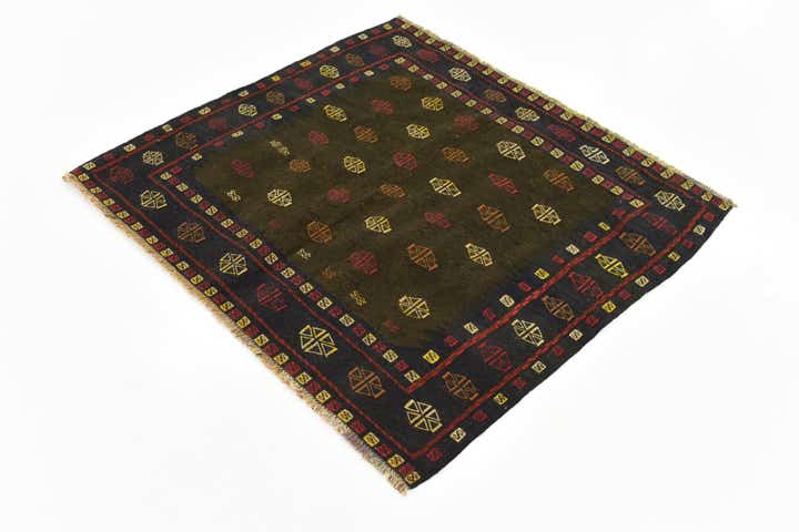 3' 10 x 4' 4 Hand Knotted Sumak Wool Square Rug
