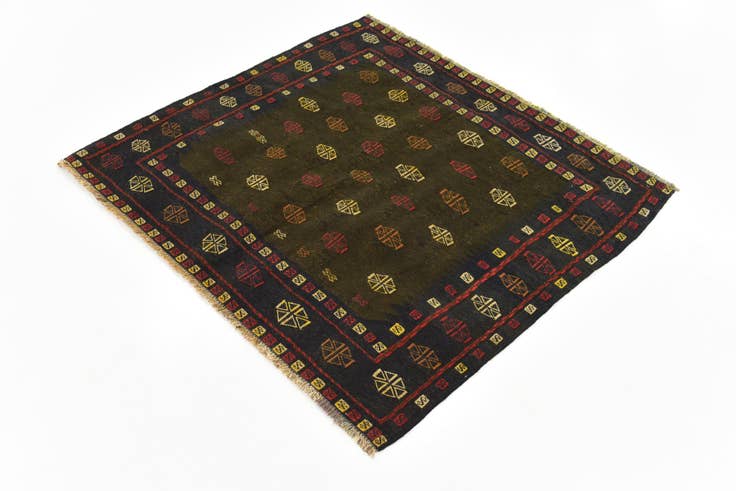 Detail image of 3' 10 x 4' 4 Hand Knotted Sumak Wool Square Rug
