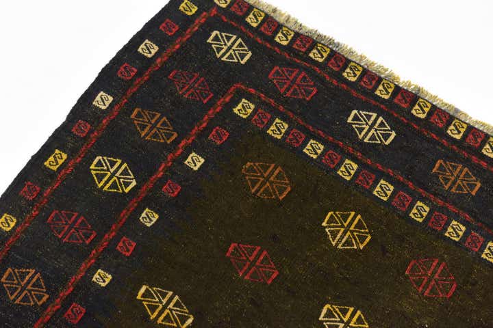 3' 10 x 4' 4 Hand Knotted Sumak Wool Square Rug