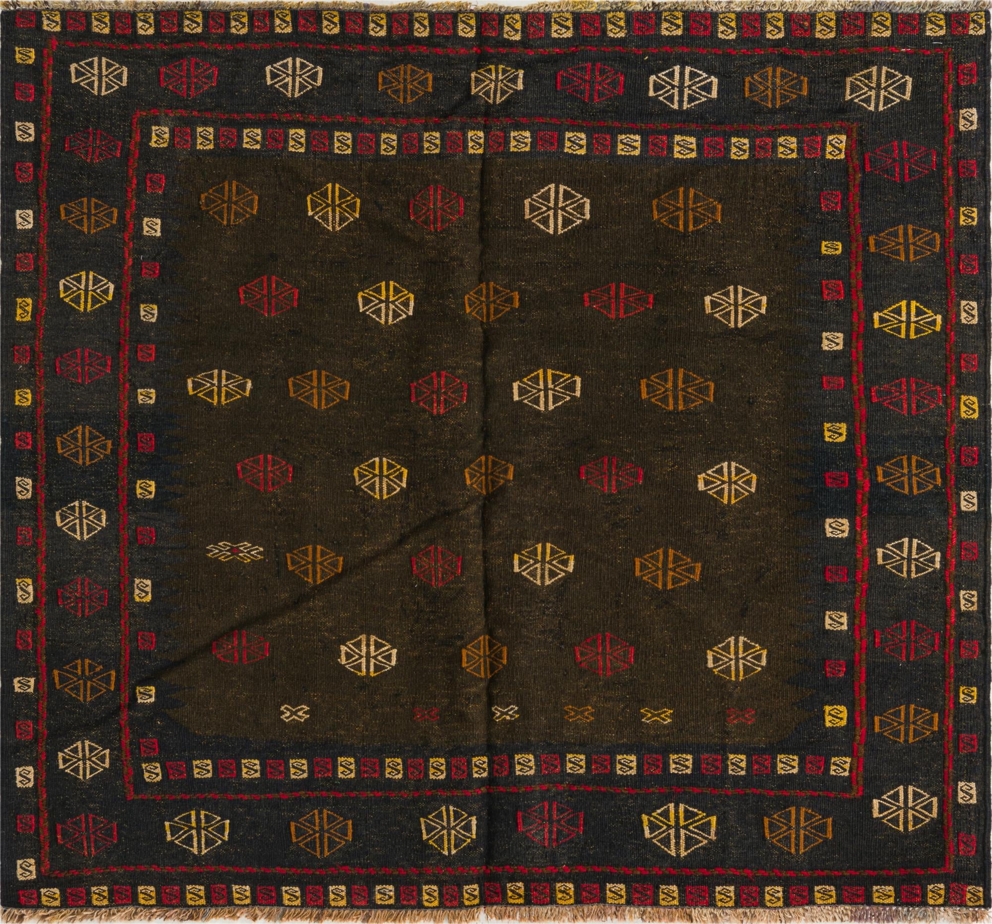 3' 10 x 4' 4 Hand Knotted Sumak Wool Square Rug