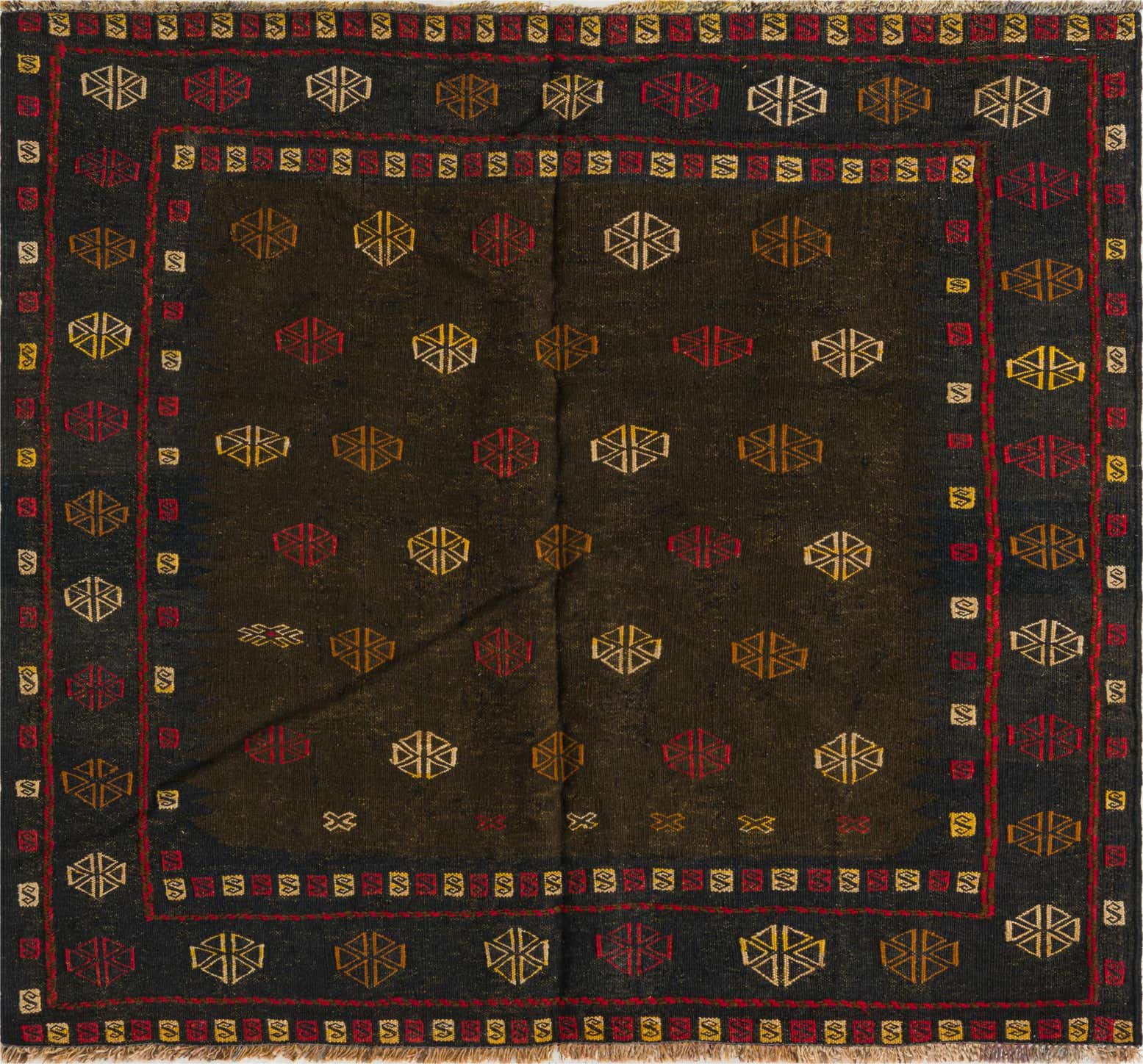 3' 10 x 4' 4 Hand Knotted Sumak Wool Square Rug