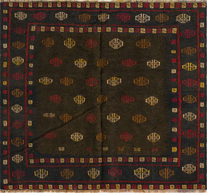 3' 10 x 4' 4 Hand Knotted Sumak Wool Square Rug