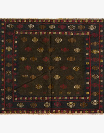 3' 10 x 4' 4 Hand Knotted Sumak Wool Square Rug