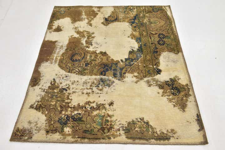 3' 10 x 4' 8 Hand Knotted Ultra Vintage Persian Wool Square Rug