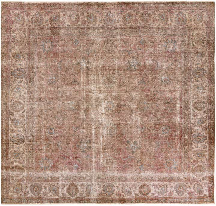 9' 2 x 9' 6 Hand Knotted Ultra Vintage Persian Wool Square Rug