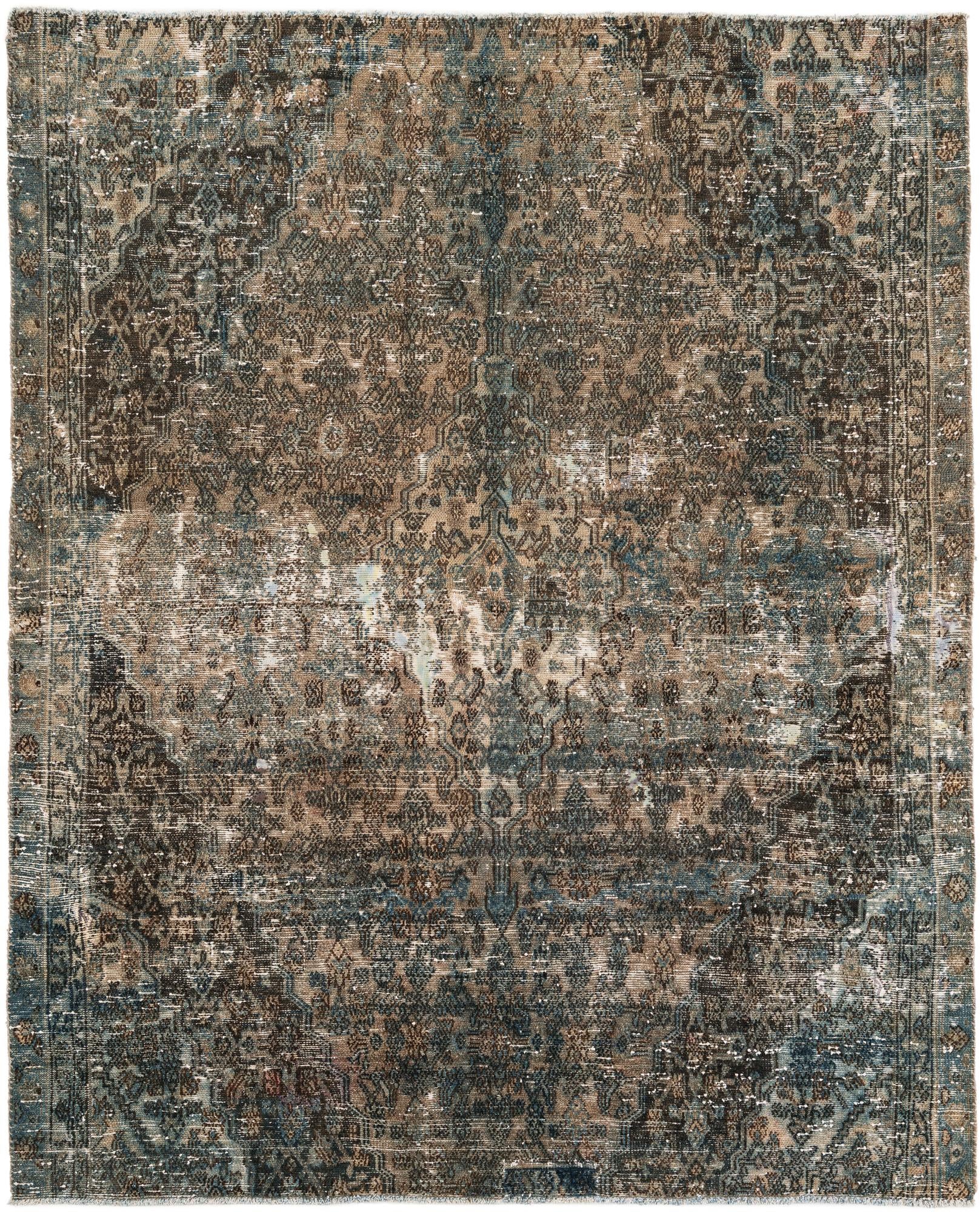 6' 5 x 7' 10 Hand Knotted Ultra Vintage Persian Wool Square Rug
