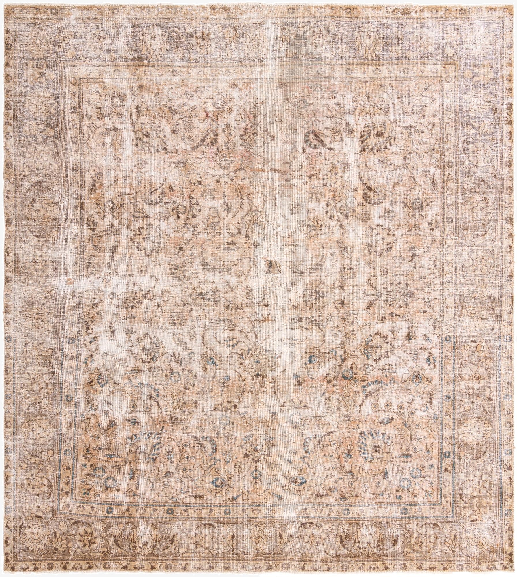 9' 8 x 10' 9  Hand Knotted Ultra Vintage Persian Wool Square Rug