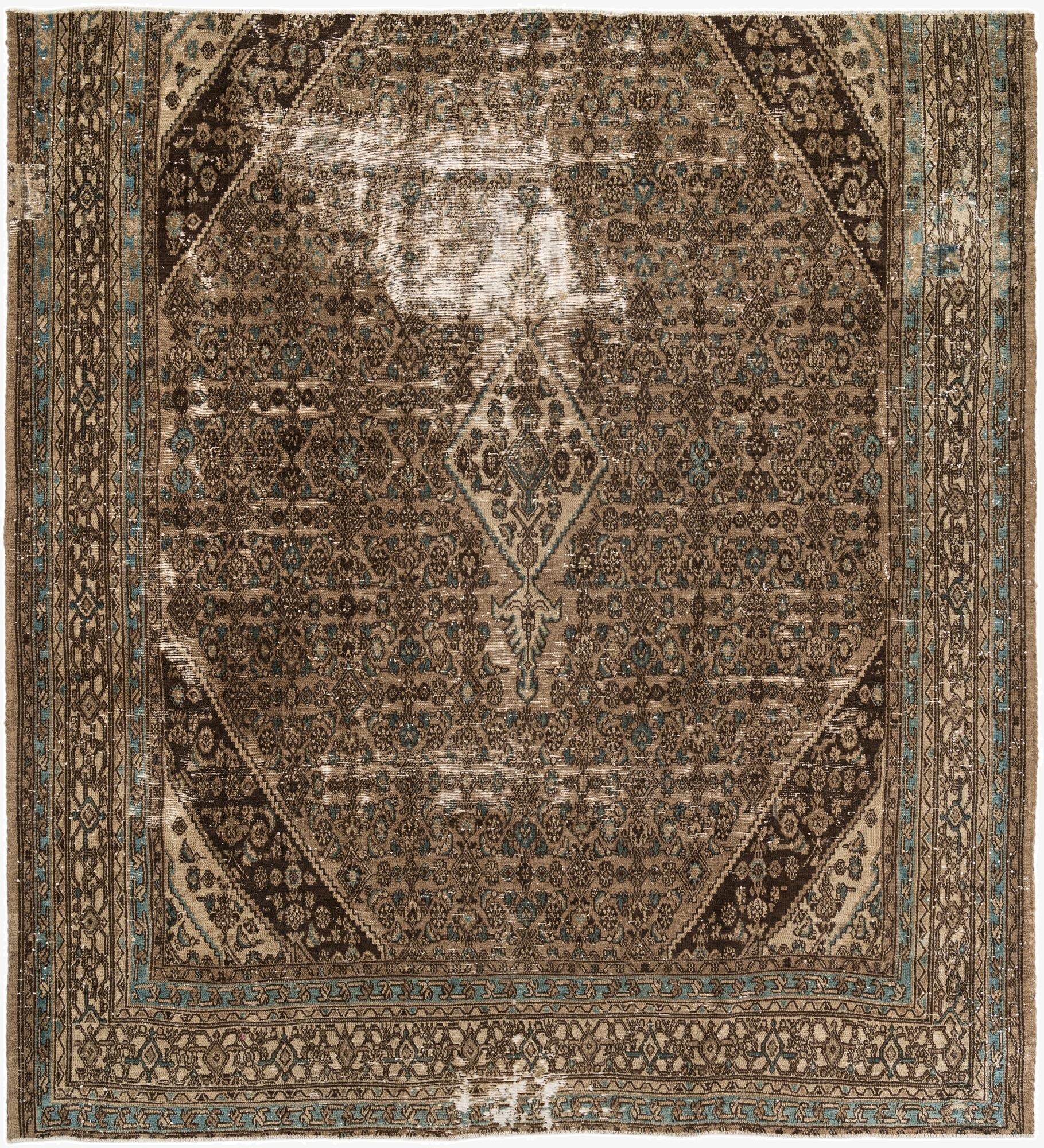 10' 5 x 11' 2  Hand Knotted Ultra Vintage Persian Wool Square Rug