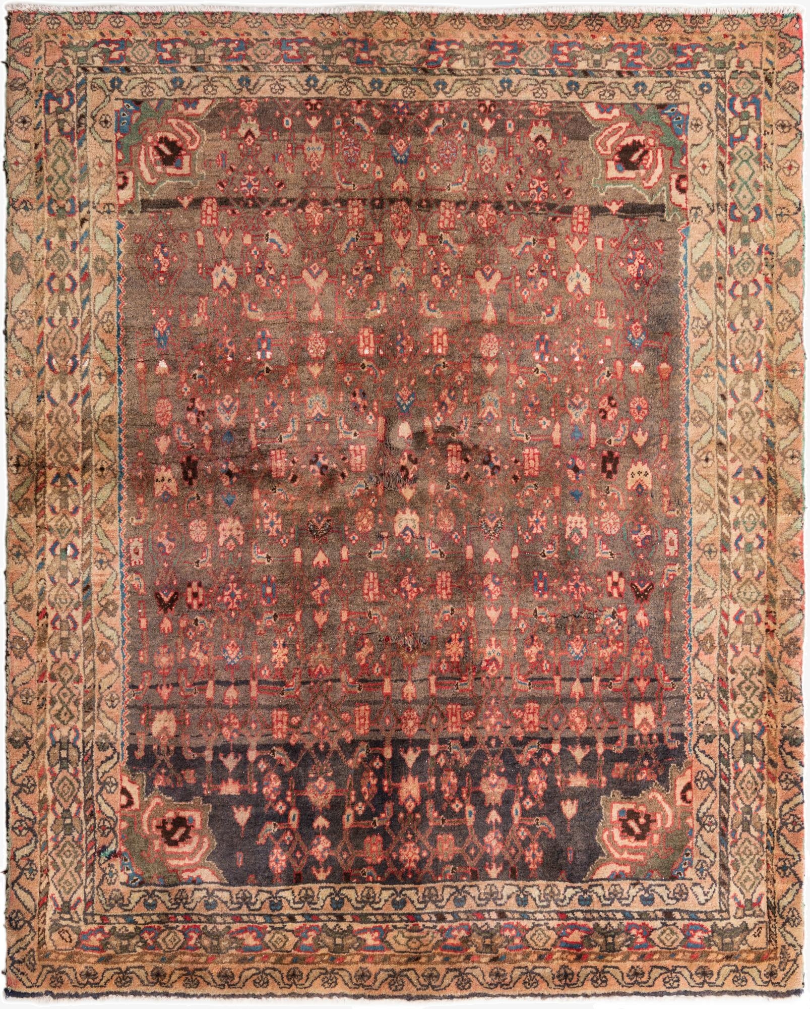 5' 4 x 6' 8  Hand Knotted Ultra Vintage Persian Wool Square Rug