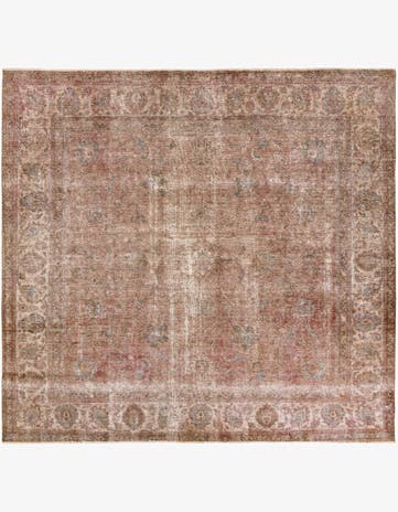 9' 2 x 9' 6 Hand Knotted Ultra Vintage Persian Wool Square Rug