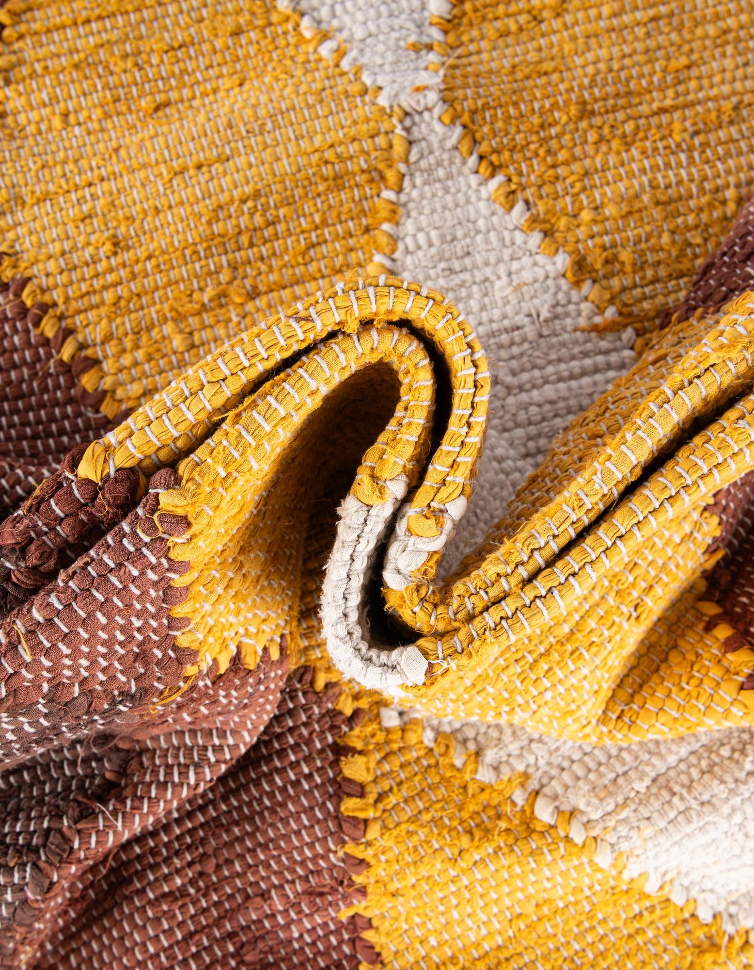 Custom Brown Yellow Black  Hand Braided Chindi Cotton Rug