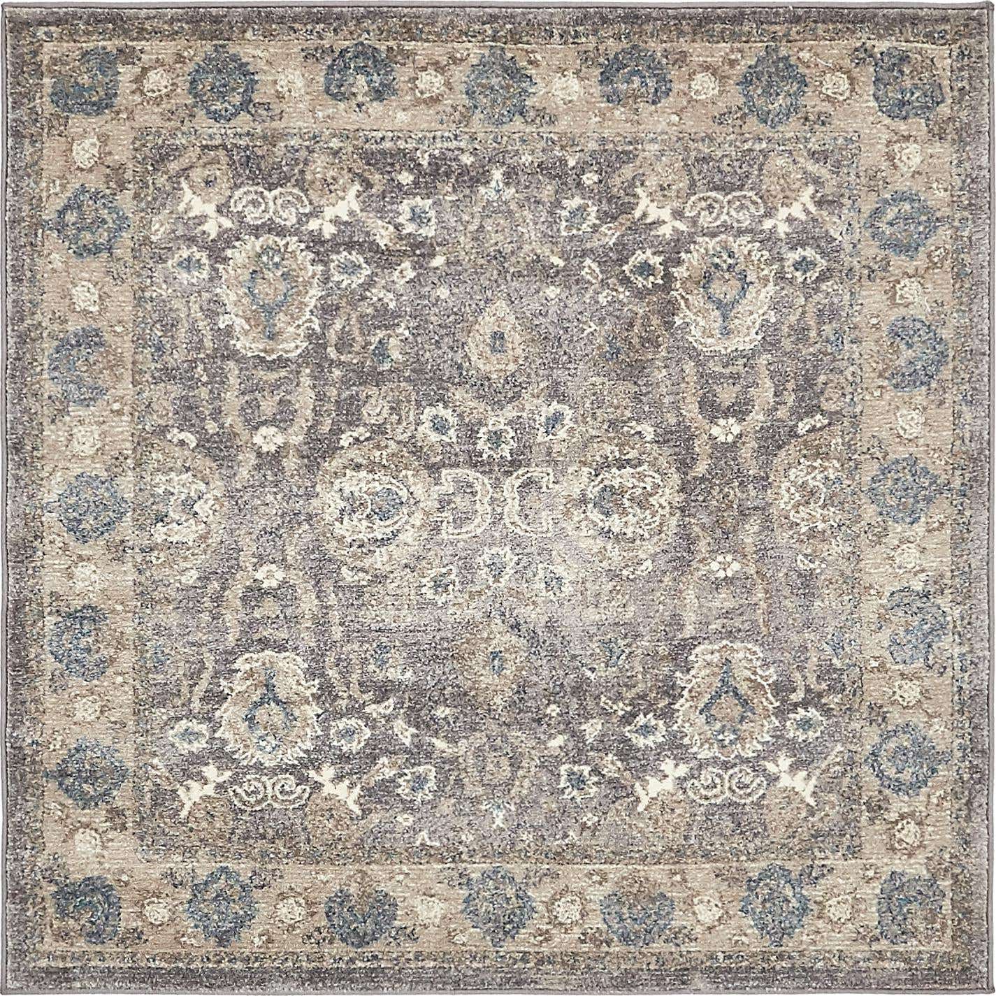 4' x 4' Brownell · Traditional medallion rug, gray and ivory