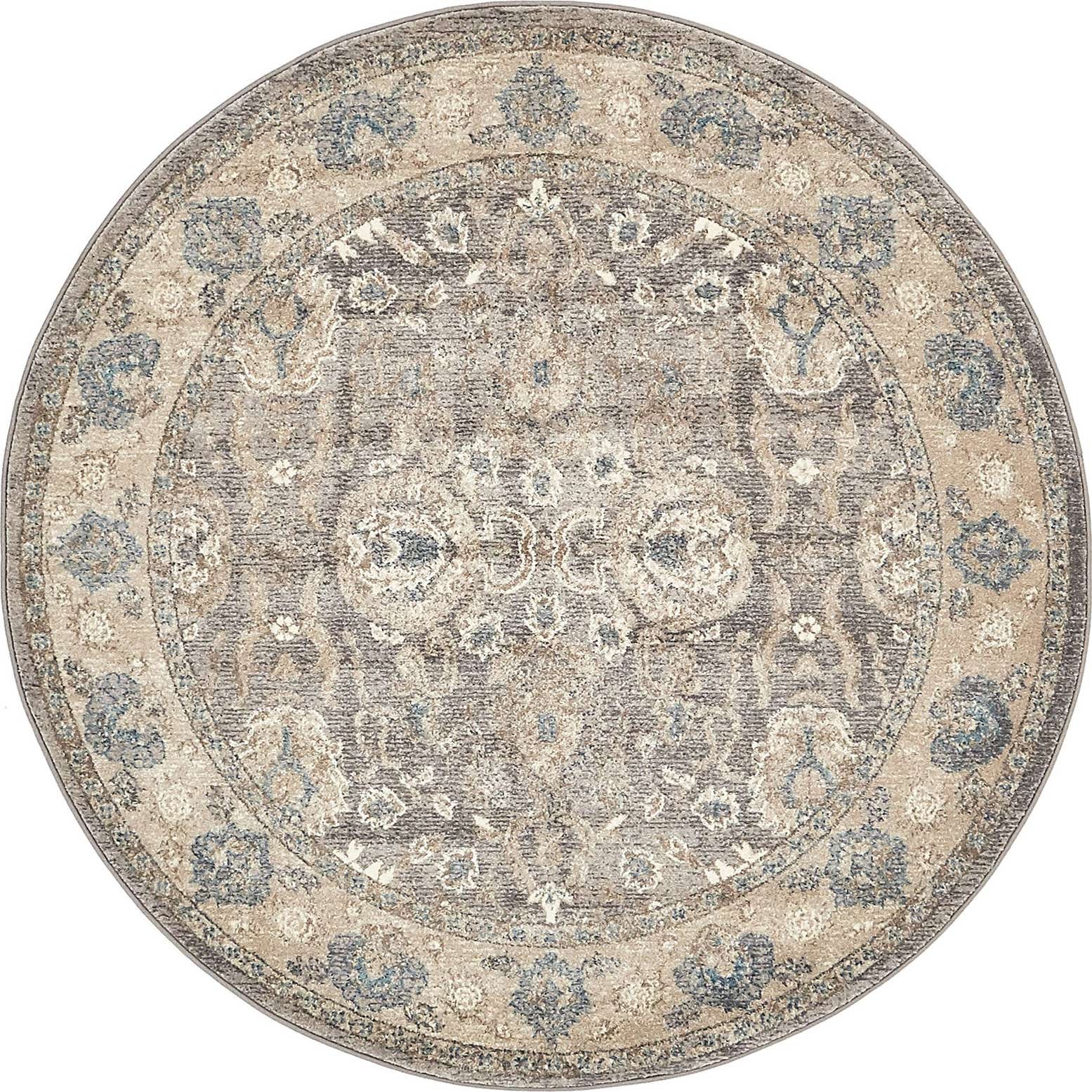 5' x 5' Brownell · Traditional medallion rug, gray and ivory