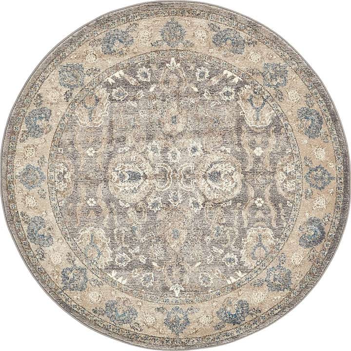 5' x 5' Brownell · Traditional medallion rug, gray and ivory