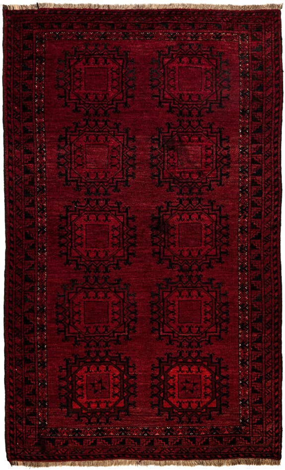 Detail image of 3' 10 x 6' 5 Hand Knotted Afghan Akhche Oriental Wool Rug