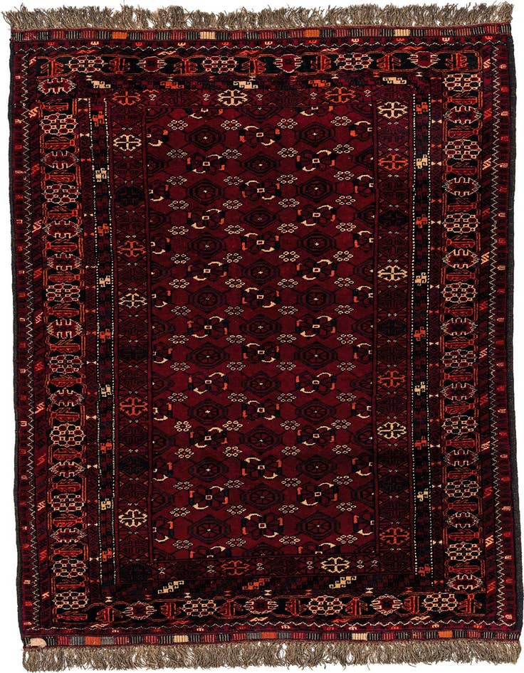 Detail image of 3' 5 x 6' 5 Hand Knotted Afghan Akhche Oriental Wool Rug