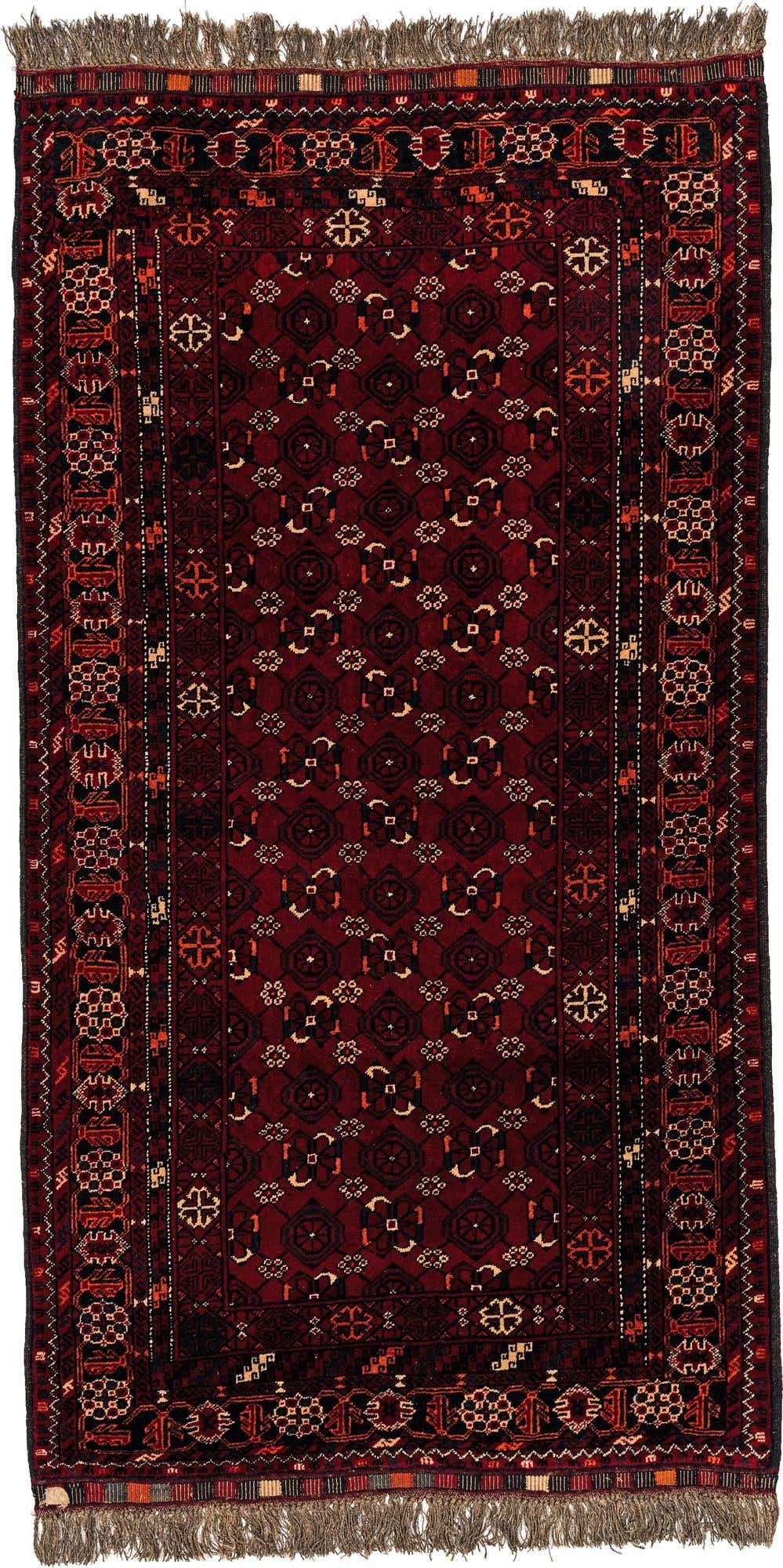 3' 5 x 6' 5 Hand Knotted Afghan Akhche Oriental Wool Rug