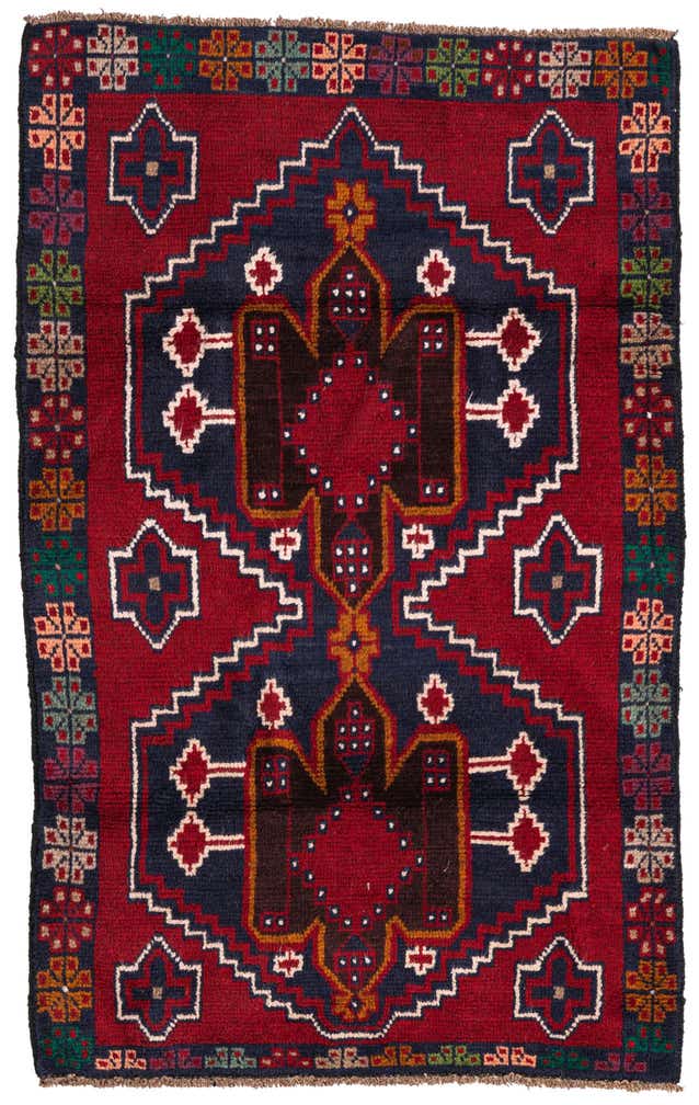 3' x 4' 7 Hand Knotted Balouch Persian Wool Rug