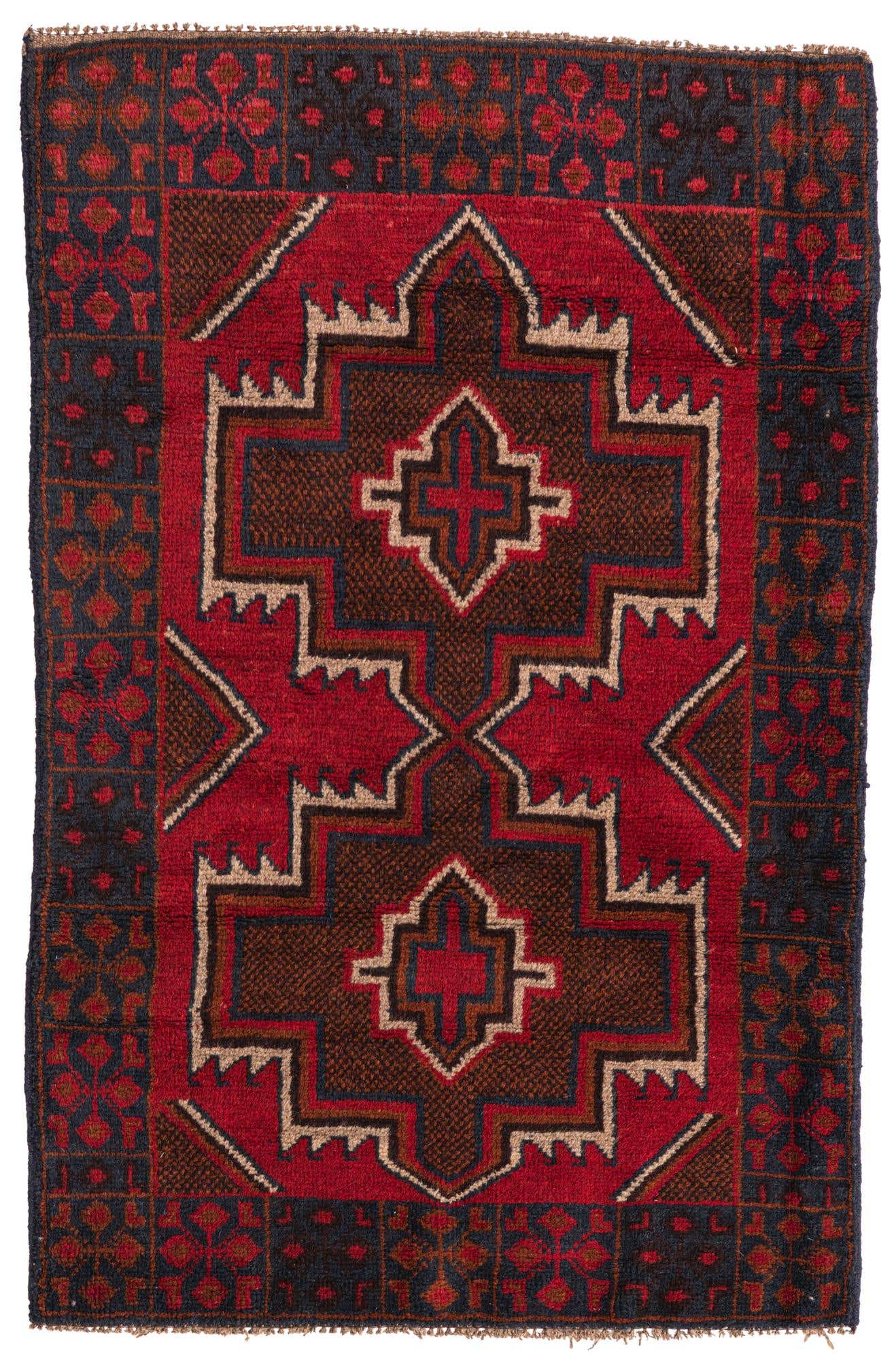 3' x 4' 7 Hand Knotted Balouch Persian Wool Rug