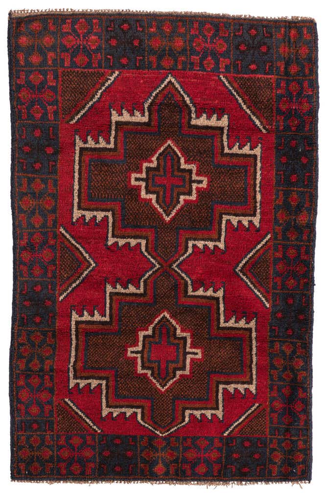 3' x 4' 7 Hand Knotted Balouch Persian Wool Rug