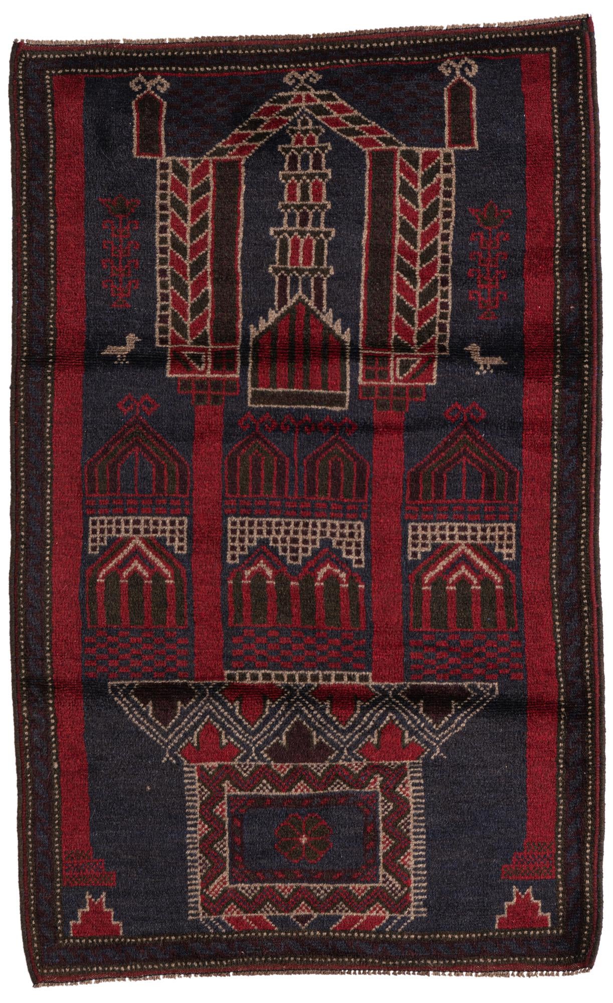 3' x 4' 7 Hand Knotted Balouch Persian Wool Rug