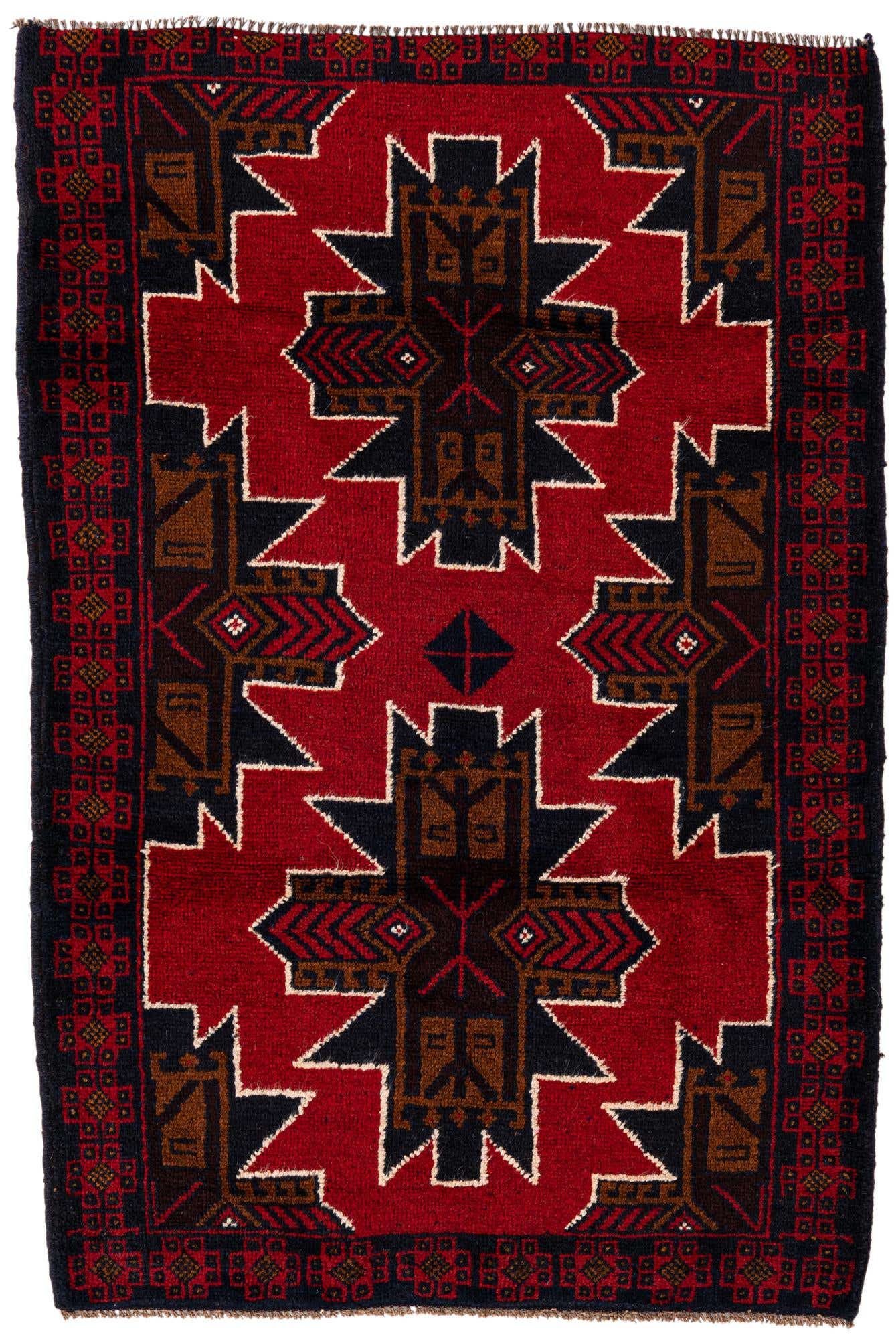 3' x 4' 6 Hand Knotted Balouch Persian Wool Rug