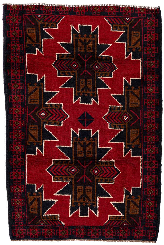 3' x 4' 6 Hand Knotted Balouch Persian Wool Rug