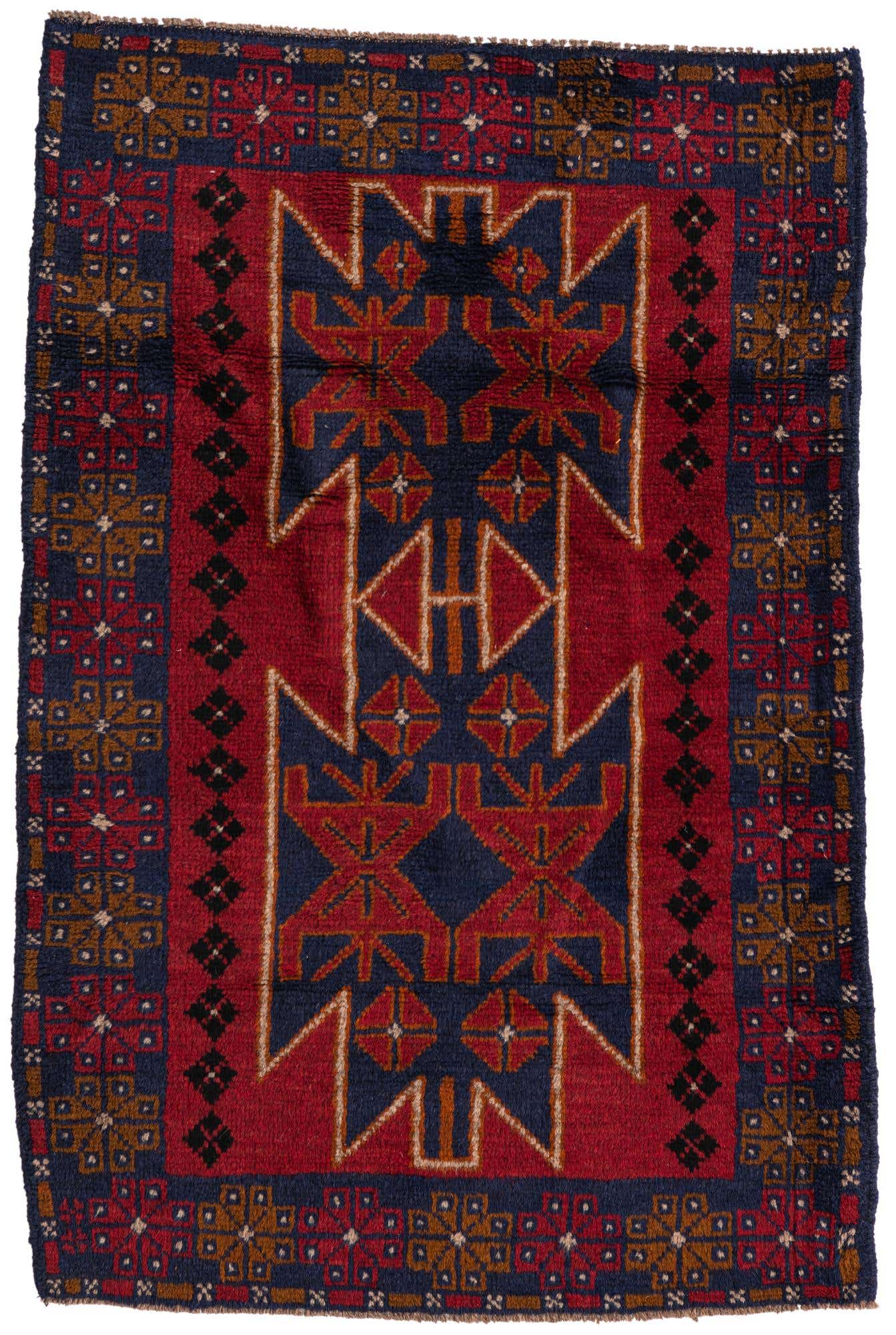 3' x 4' 7 Hand Knotted Balouch Persian Wool Rug
