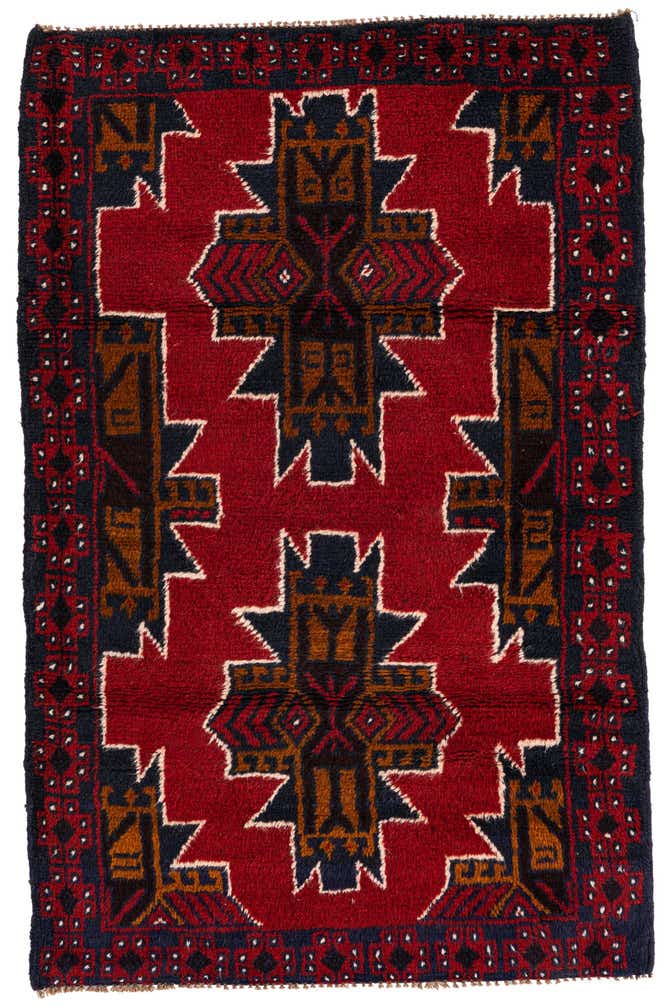 3' x 4' 7 Hand Knotted Balouch Persian Wool Rug